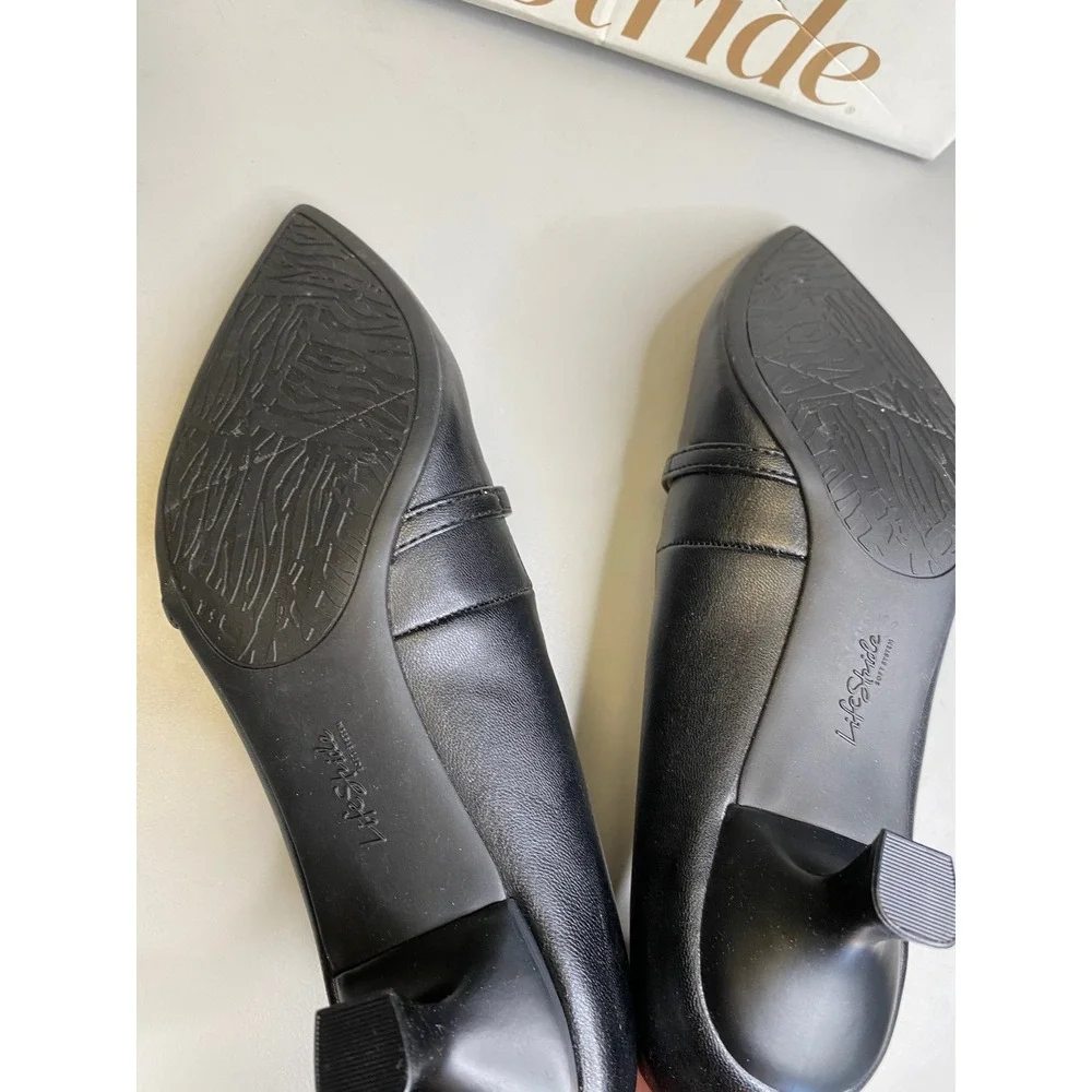 LifeStride Madelyn Black Mary Jane Kitten Heel Pumps Pointed Toe Womens 7.5 M